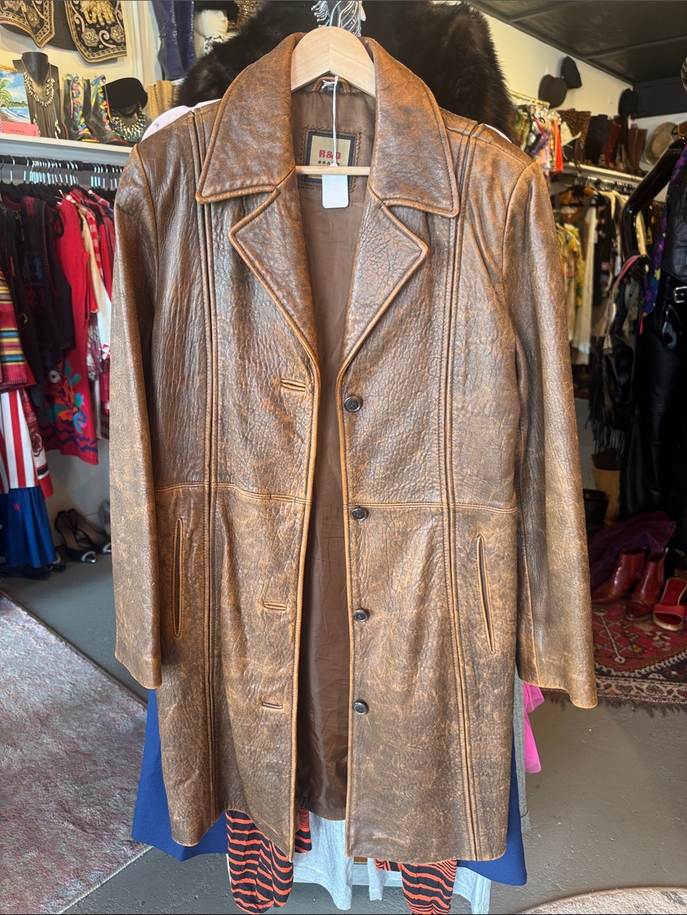 Vintage-Inspired Brown Leather Coat